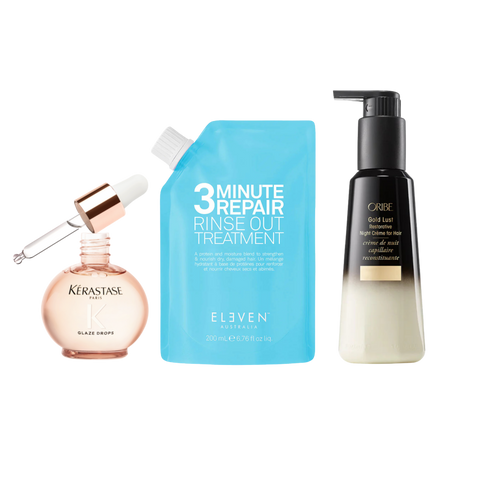 H&L SALON Ultimate Hair Repair Trio Bundle featuring nourishing shampoos, conditioners, and treatments in a colorful package