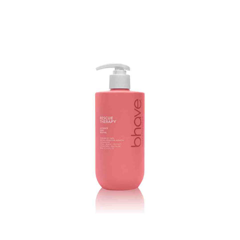 Bhave Rescue salon treatment bottle with pump dispenser, designed for repairing and nourishing damaged hair.