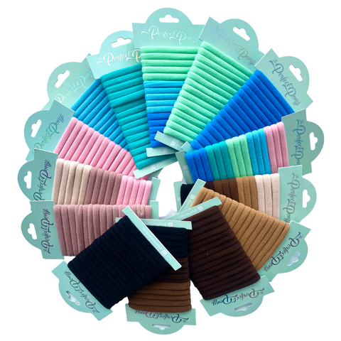 Set of 15 damage-free soft hair ties from Perfect Pony Hair, gentle elastic hair accessories for everyday styling.