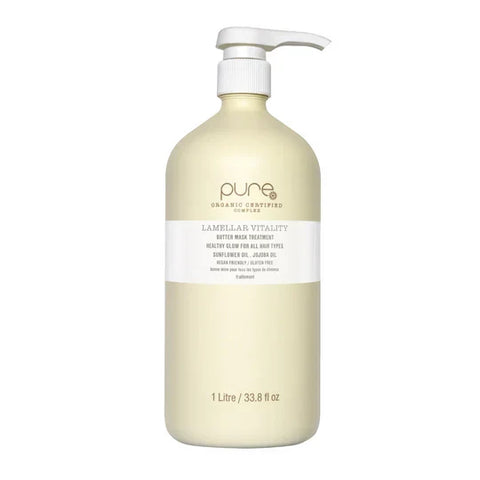 Pure Lamellar Vitality Butter Mask Treatment in a 1-liter jar, showcasing the creamy, nourishing hair mask with a smooth texture.