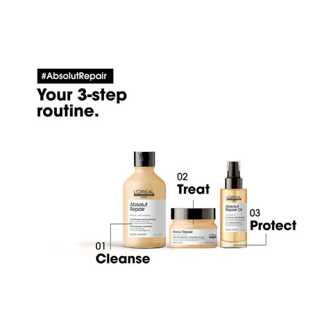 L'Oréal Professionnel Absolut Repair Oil 90ml hair oil bottle with pump dispenser, designed for damaged hair repair and shine.
