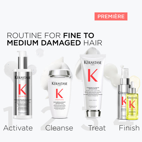 Kérastase Prémière Decalcifying Ultra-Repairing Pre-Shampoo Treatment bottle, 250ml, with sleek packaging and product label visible.