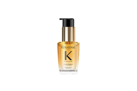 Kérastase Elixir Ultime hair oil 30ml bottle with gold accents, perfect for nourishing and adding shine to hair.