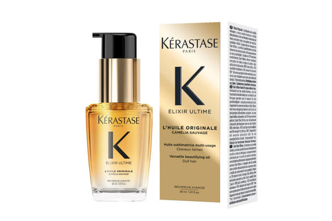 Kérastase Elixir Ultime Hair Oil 30ml bottle with sleek packaging, designed for nourishing and adding shine to hair.