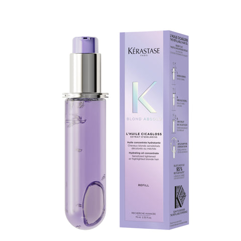 Kérastase Blond Absolu L'Huile Cicagloss hair oil refill in 75mL bottle, shiny and nourishing hair treatment for blond hair.
