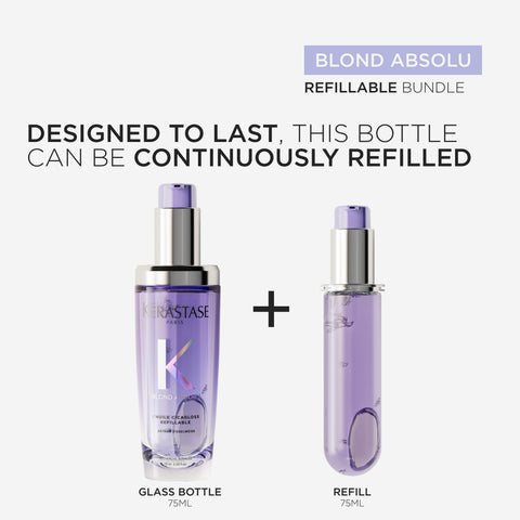 Kérastase Blond Absolu L'Huile Cicagloss hair oil refill 75mL showing the sleek bottle with golden cap and product label.