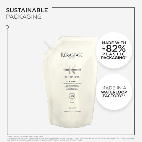 Kérastase Densifique Bain Densité shampoo refill bottle, 500ml, for thickening and volumizing hair.
