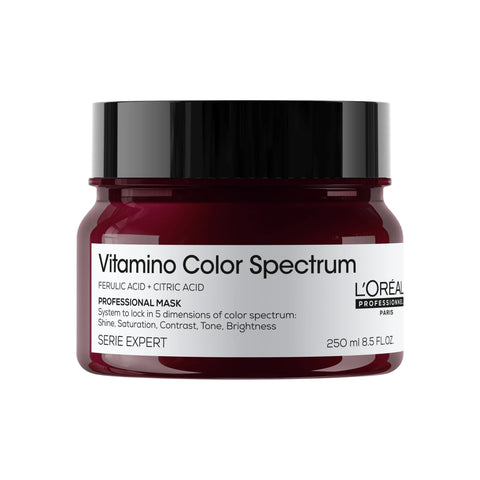 L'Oréal Professionnel Vitamino Color Spectrum Shampoo bundle featuring multiple bottles with colorful labels for vibrant hair care.