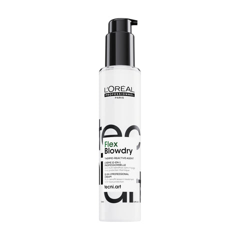 L'Oreal Professionnel Flex Blowdry styling product in 150ml bottle, shown with its sleek packaging and branding.