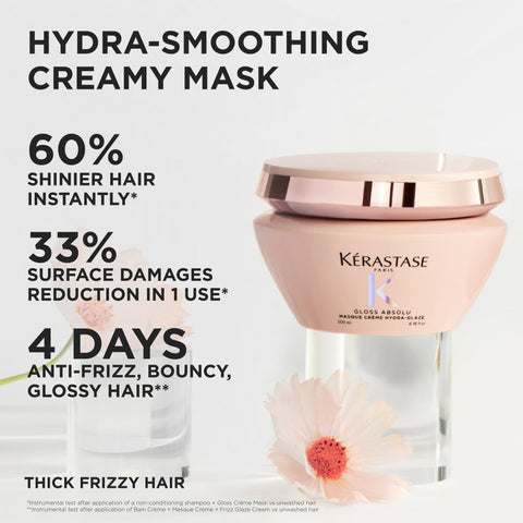 Kérastase Gloss Absolu Masque Crème Hydra-Glaze in a 200mL jar, creamy hair mask for intense shine and hydration.