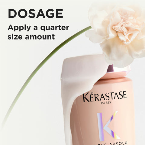 Kérastase Gloss Absolu Bain Crème Hydra-Glaze shampoo bottle with sleek design and label, 250mL size.