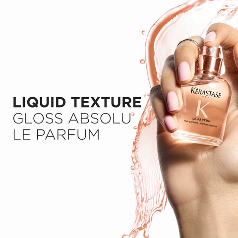 Kérastase Gloss Absolu Le Parfum hair perfume bottle, styling product with a sleek 30mL design and elegant packaging.