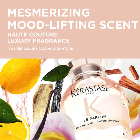 Kérastase Gloss Absolu Le Parfum hair perfume in 30mL bottle, stylish styling product with a sleek design.