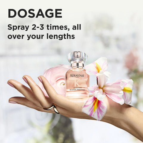 Kérastase Gloss Absolu Le Parfum hair perfume spray bottle, styling product with floral scent, 30mL size.