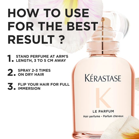 Kérastase Gloss Absolu Le Parfum hair perfume bottle, 30mL styling product with elegant packaging and floral fragrance.