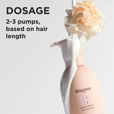 Kérastase Gloss Absolu Frizz-Glaze Styling Lotion 250mL bottle with sleek packaging and product label visible.