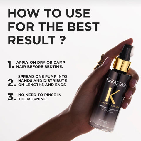 Kérastase Chronologiste Night Serum 90ml bottle, sleek design, with dropper applicator on a neutral background