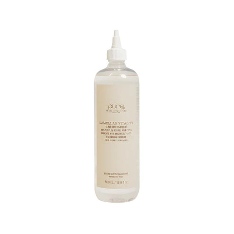 Pure Lamellar Vitality Glass Hair Treatment 500ml bottle with a sleek design and clear labeling on a white background.