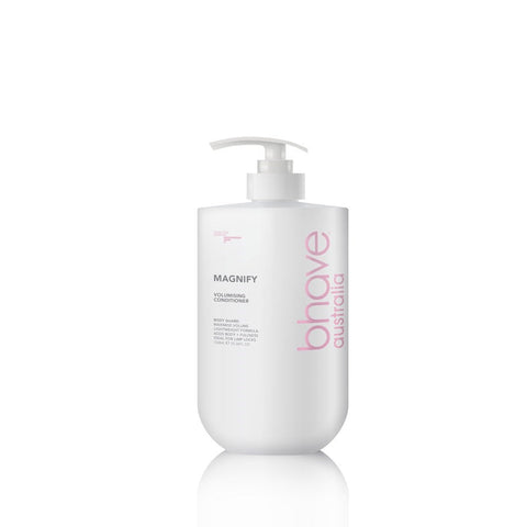 Bhave Magnify Conditioner 750ml bottle with pump dispenser, featuring sleek packaging and product label on white background.
