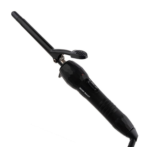 Silver Bullet City Chic curl iron in black, showcasing professional hair curler with a sleek design and textured handle.