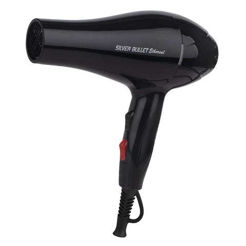 Silver Bullet Ethereal Dryer 2000W hair dryer with a sleek silver finish and a compact design for quick styling.