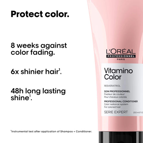 L'Oreal Professionnel Vitamino Colour gift pack with 500ml bottles of hair care products, featuring colorful packaging and branding.
