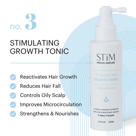 Stïm Haircare stimulating growth tonic duo bottles for hair thinning and scalp health, displayed in the product image.