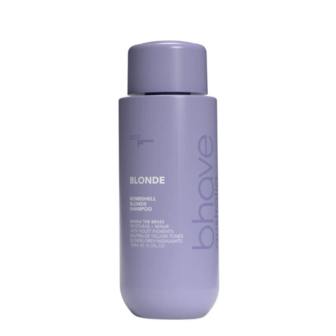 Bhave Bombshell Blonde Shampoo 300ml bottle with blonde hair illustration on the label, designed for blonde hair care.