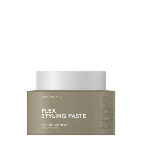 Bhave Flex styling paste 80g jar showing a smooth, flexible hair styling product with the Bhave brand label.