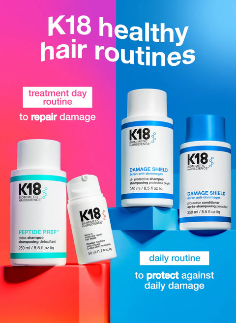 K18 Peptide Prep Detox Shampoo 250ml, clear liquid shampoo in a pump bottle, designed for hair cleansing and pH balance.