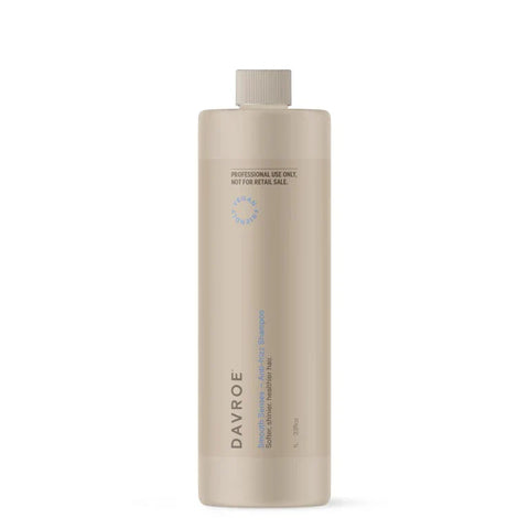 Davroe Smooth Senses anti-frizz shampoo bottle, 1-liter size, with sleek packaging and product label visible.