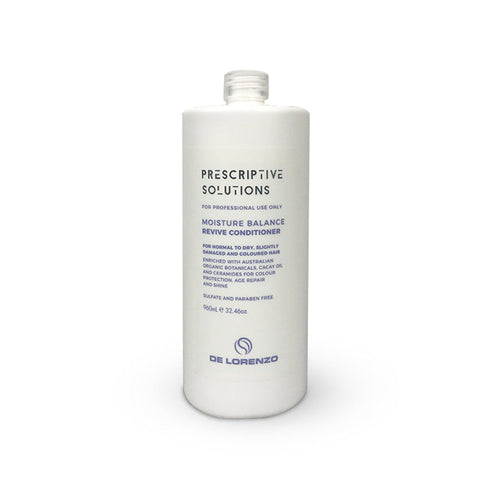 Delorenzo Prescriptive Solutions Moisture Balance Revive Conditioner in a 960ml bottle, smooth and hydrating hair care product.