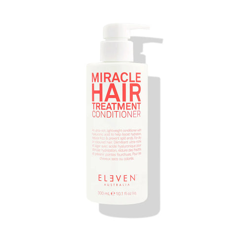 Eleven Australia Miracle Bundle with 300ml Miracle Hair Treatment Conditioner, showing a sleek bottle with product branding.