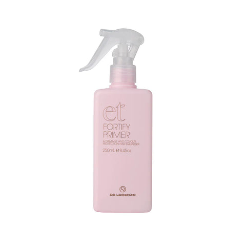 Delorenzo ET Fortify Primer 250ml treatment bottle with pump dispenser, designed to strengthen hair strands.