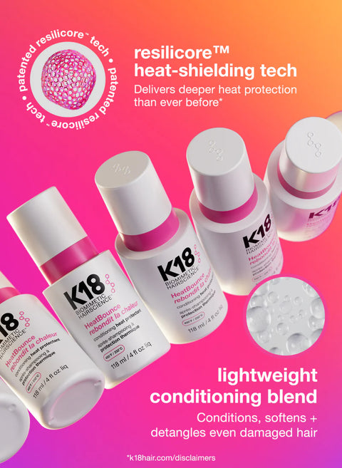 K18 HeatBounce Conditioning Heat Protectant spray bottle, 118ml, designed to protect hair from heat styling damage.