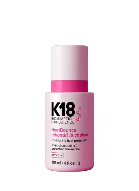 K18 HeatBounce Conditioning Heat Protectant spray in 118ml bottle, designed to protect hair from heat styling damage.