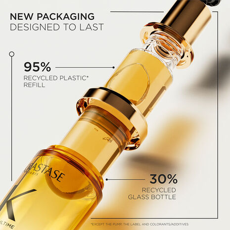 Kérastase Elixir Ultime Original Hair Oil 75ml in a refillable bottle, showing the sleek packaging and product details.