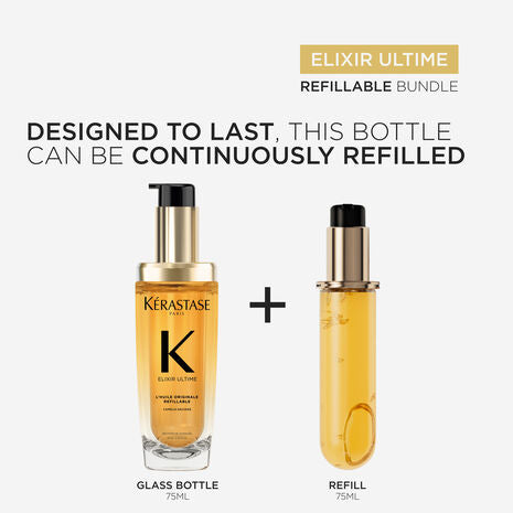 Kérastase Elixir Ultime Original Hair Oil 75ml refill bottle, nourishing and shiny hair care product from Kérastase.