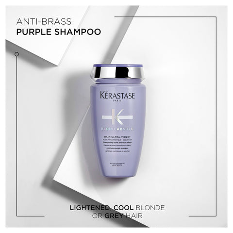 Kérastase Blond Absolu Duo bundle with hair care products for blonde hair, featuring bottles with gold and purple accents.