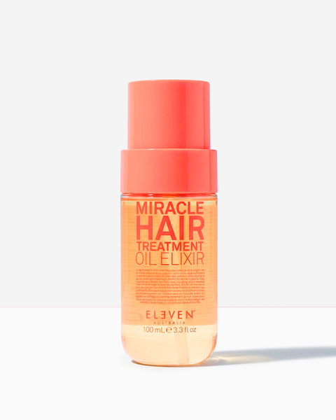 Eleven Australia Miracle Hair Treatment Oil Elixir in 100ml bottle, nourishing hair with a lightweight, shiny finish.