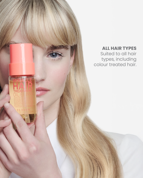 Eleven Australia Miracle Hair Treatment Oil Elixir 100ml bottle with a sleek design, ideal for nourishing and smoothing hair.
