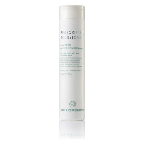 Delorenzo Prescriptive Solutions Control Revive Conditioner bottle, 275ml, with sleek packaging and product label visible.