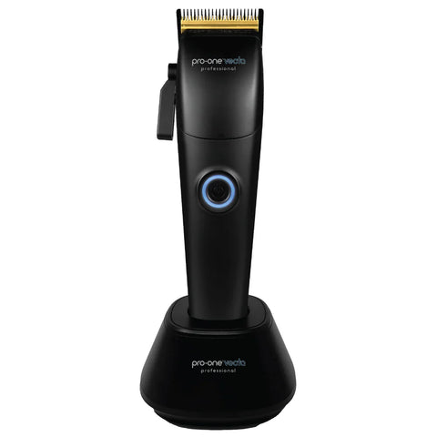 Pro-one Vecta cordless clipper from Hair and Beauty Solutions with a sleek black body and adjustable blade for professional trimming.