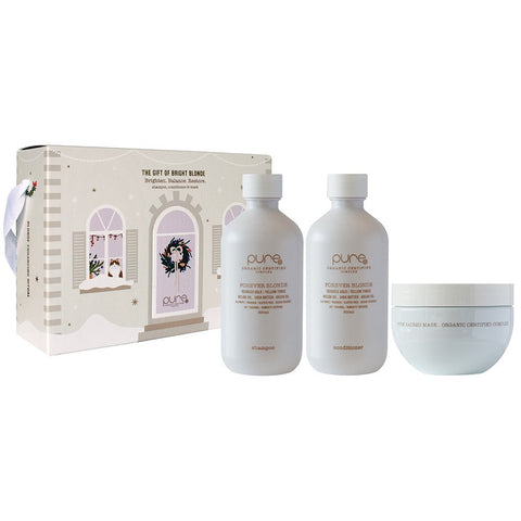 Pure Forever Blonde Christmas Trio featuring three blonde hair care products from the Pure brand.