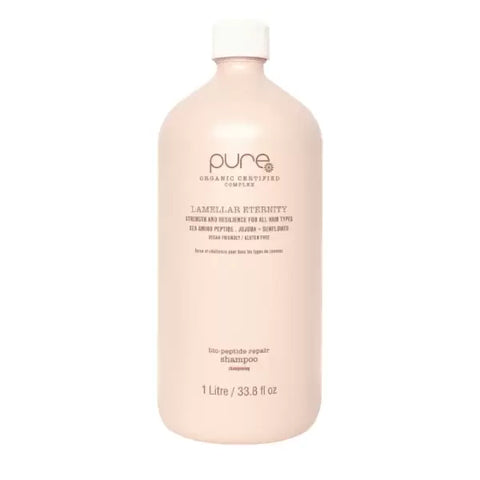 Pure Lamellar Eternity Shampoo 1L bottle, clear shampoo with hydrating formula, designed for healthy, shiny hair.