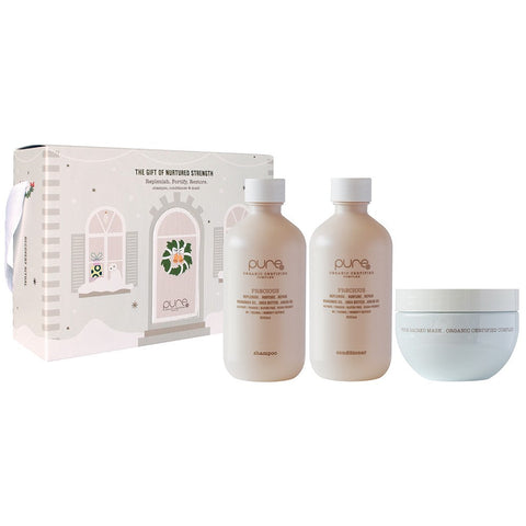 Set of three Pure Precious Christmas ornaments featuring festive designs and elegant finishes for holiday decorating.