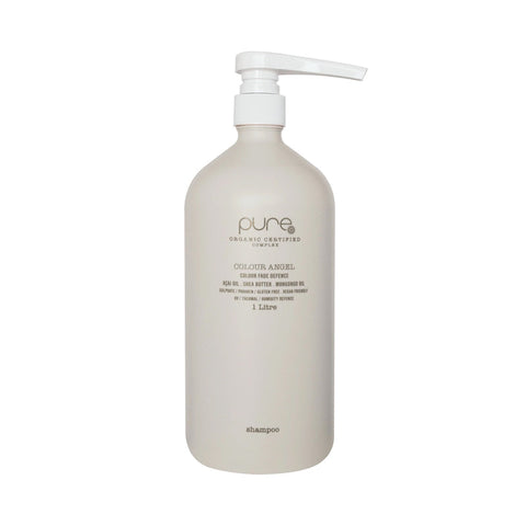 Pure Colour Angel Shampoo bottle from Pure with a sleek white design and clear labeling, 1000ml size.