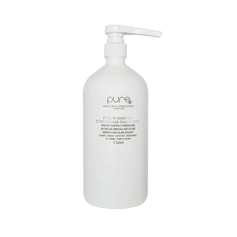 Pure Fusion Complex Bond Repair Treatment 1L bottle, showing the white and green packaging with product label and applicator cap.