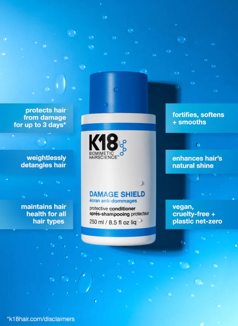 K18 Damage Shield Protective Conditioner 250ml bottle, smooth and creamy formula for damaged hair care.