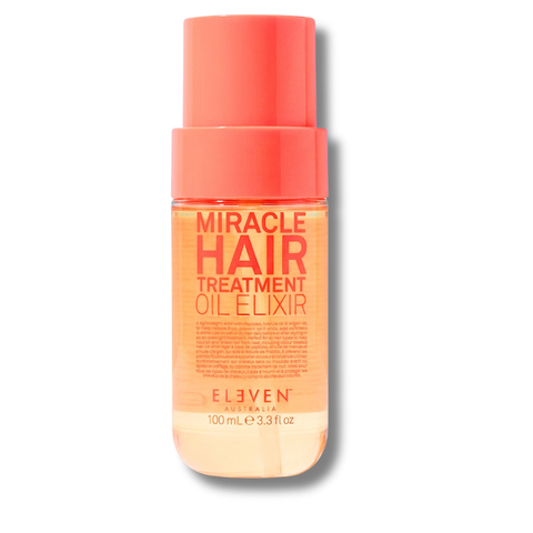 Eleven Australia Miracle Hair Treatment Oil Elixir in 100ml bottle, shiny hair with smooth, healthy appearance.